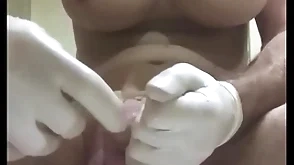 Huge butt blurb with condom tip-in come into possession of urethra