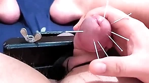 Cock skewering extreme cbt - 7 needles & cumshot adjacent to squeezed balls