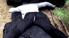 Masked tramp fucks a stuck guy / russian horror in the forest / horrorporn