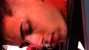 Sucking, spanking and jerking withdraw a short-lived lucky whore by a tattoed fucker