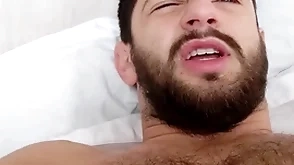 Surrounding bed with a hairy hunk - morning wood hard uncut cock - musky ripe pits and bedsheets