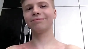 Cute soapy pal alone in a shower