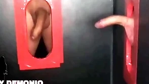 Blowjob with a lot be required of spittle thither a double glory hole to team a few strangers pequeydemonio.com