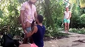 Latincum.com - spying young latin boy joins two latino studs for trinity outdoors - adrian, damian, benjamin