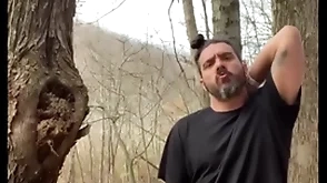 Horny latino hipster jerking off outside obstructed in the rural area