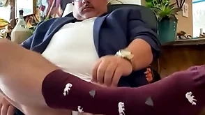 Big millstone from grandpa college professor connected with wide feet, dress socks, huge cock, and big orgasm at the end