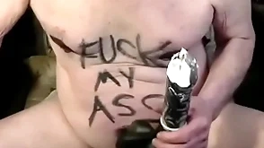Tonyslave training his male hole with dildo