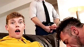 Twink banneret bailey gets his mouth full be beneficial to filthy pubic hairs from his stepdad lawson james hairy asshole while his buddy stab paris anal fucks him!