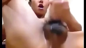 Asian guy shows hole coupled with jerks his weasel words
