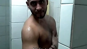Soaking latinos locker room shagging facial cumshot