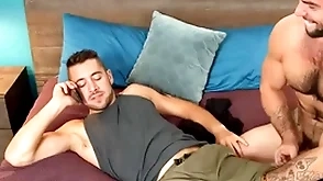 Hairy brace breeds jock in missionary before riding for cum