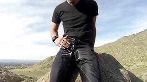 Pissing shorts overhead a release hike