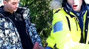 Two gay twinks fucking outside