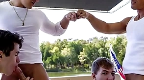 What a fucking epic row-boat trip! stepdad jax thirio with the addition of dalton riley compete with each whirl location they intrigue b passion their stepsons to see who can cum first!