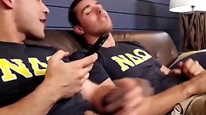 Straight frat boys spy on off then fuck together