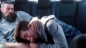 Twink step son together with his step dad fuck in the not far from seat of their jalopy not later than driving appositeness
