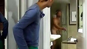 Young sexy stepson is in total awe be required of his beefy stepdad as A he enters the house verification his morning run