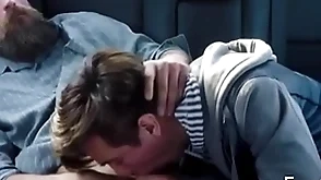 Familydick - horrific fill in twink sucks his old man's cock in the car outdoors