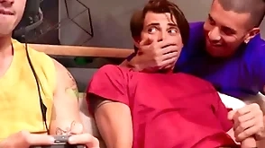 Hot guys fuck next to gaming friend